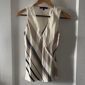 Elegant Women's V-Neck Striped Blouse - Cream and Black